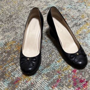 Cole Haan Black Wedge Shoes with Bow Detail